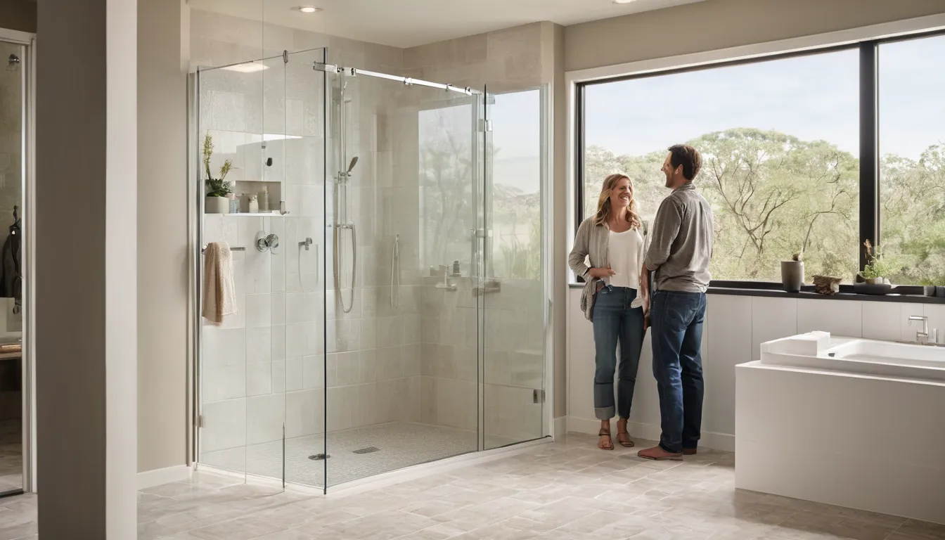 A bright, newly remodeled bathroom with a walk-in shower in a home near Sayreville
